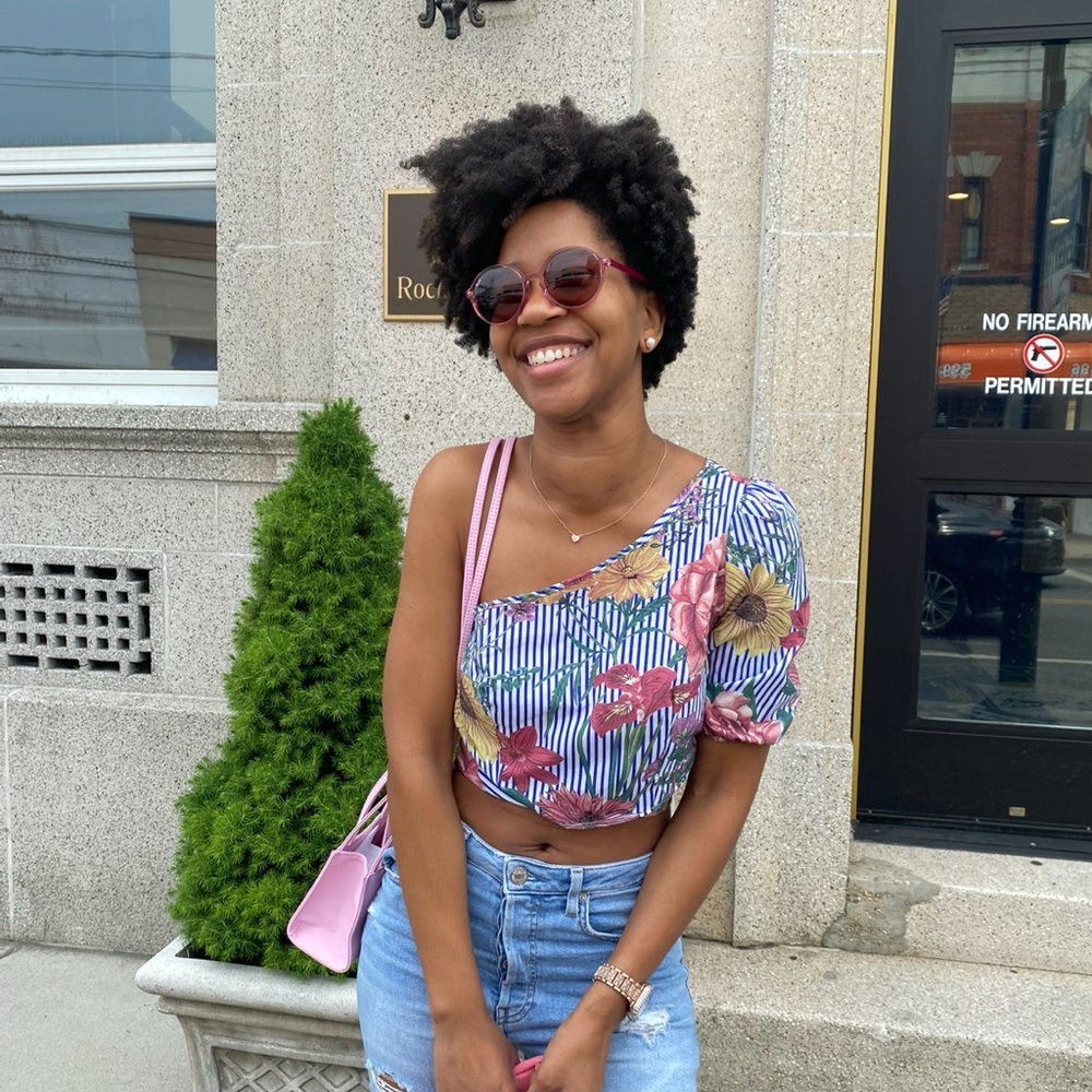 SHEIN Floral Striped Off-Shoulder Blouse